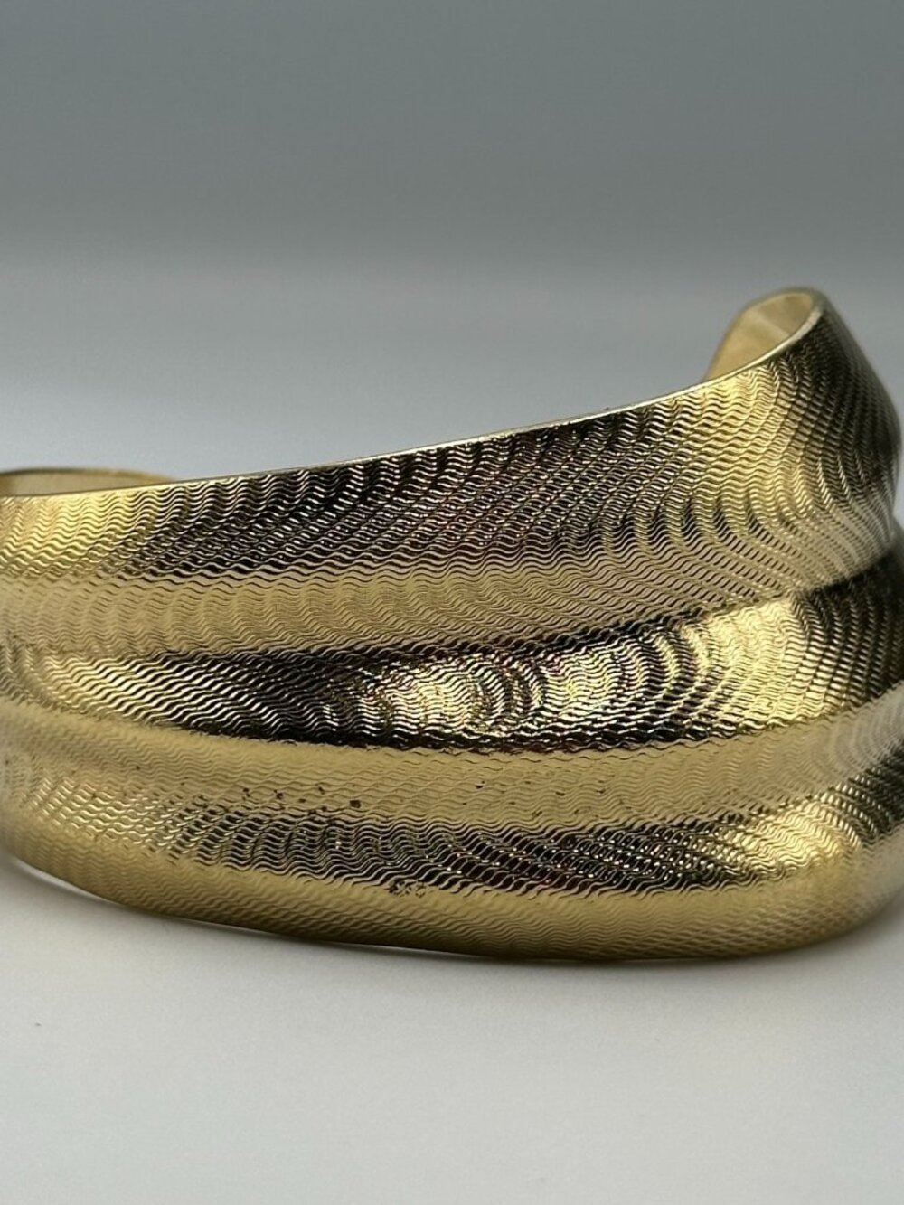 3/$30 Gold Tone Cuff Bracelet Wavy Textured Wide Open Bangle Statement